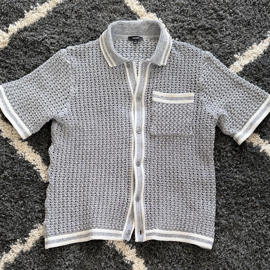 Reiss Meadows Light Gray Knit Short Sleeve Button-Up Shirt